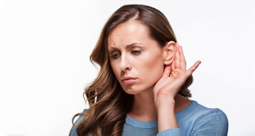 White young woman having inner ear infection